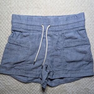 Athleta Cabo Linen 4" Short Blue Smocked Waistband Size 0 100% Linen